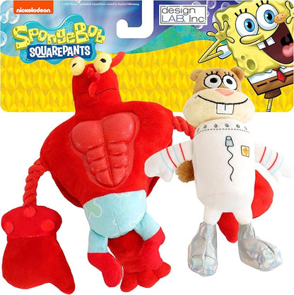 design LAB, Inc. Spongebob Squarepants Official Merchandise Squeaky Plush Dog Toys | 2-Pack Larry & Sandy Dog Toy with Squeaker and Tug Rope | Spongebob Squarepants Toys for Dogs