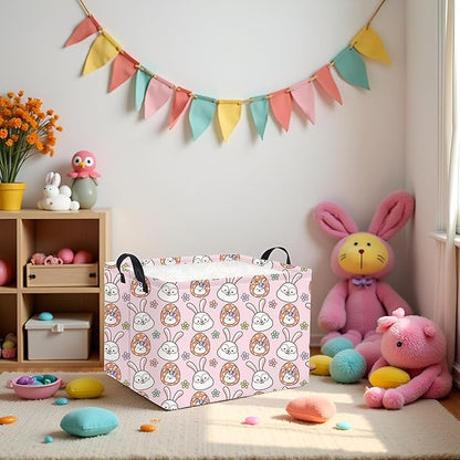Easter Basket Bunny Pink Baby Girls Cute Kids Toy Storage Bin Organizer Shelf Book Rabbit Room Decor (Pink Rabbit)