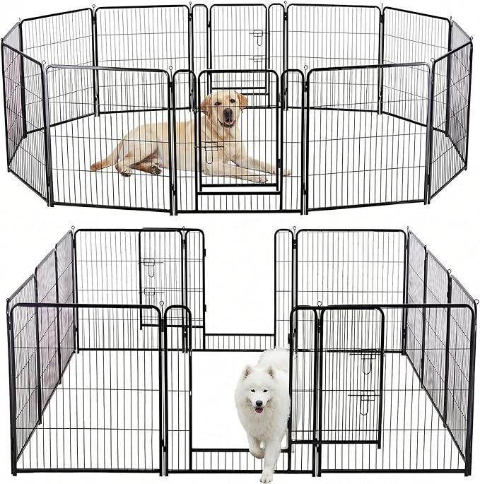 NEWBULIG Dog Playpen for Indoor 32 Inch 12 Panels - Portable Heavy Duty Metal Pet Exercise Pen with Door, Foldable Small Medium Dog Puppy Playpen Fence for Outdoor RV, Camping, Yard, Garden