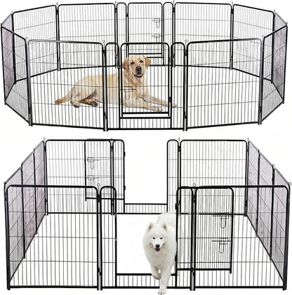 NEWBULIG Dog Playpen for Indoor 32 Inch 12 Panels - Portable Heavy Duty Metal Pet Exercise Pen with Door, Foldable Small Medium Dog Puppy Playpen Fence for Outdoor RV, Camping, Yard, Garden