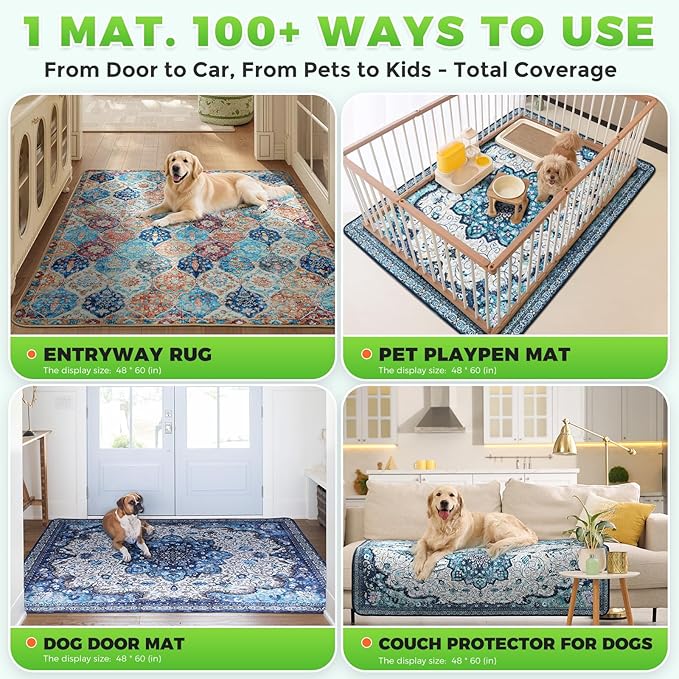 Hompet 2 Pack Super Absorbent Dog Door Mat for Muddy Paws, Washable Pee Pads for Dogs, Reusable Puppy Training Pads, Quick Dry Non-Slip Pet Entryway Rug, Leak-Proof Potty Pad for Indoor Floors 48x60