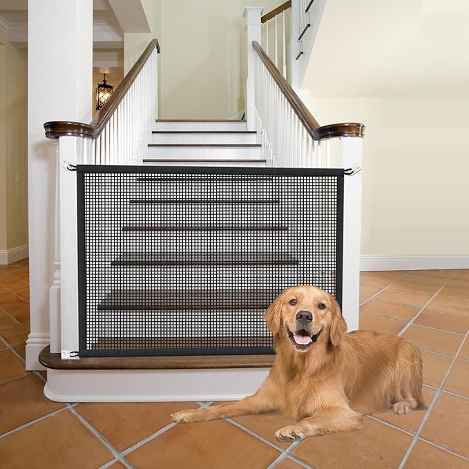 2-Pack Dog Gate for Stairs Pet Gates for The House: Dog Gate Indoor Dogs Screen Mesh Gate for Doorways Stairways 29 inches Tall, 30 inch Wide Fits 24–27'' Openi
