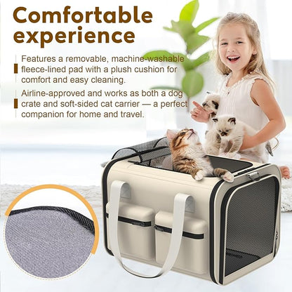 Cat Carrier Soft Airline Approved - Small Dog Travel Carrier Bag for Pets Up to 15Lbs, Breathable & Comfortable Pet Carrier for Cats & Small Dogs, TSA Approved for Airplane, Car, Camping, Vet Visits