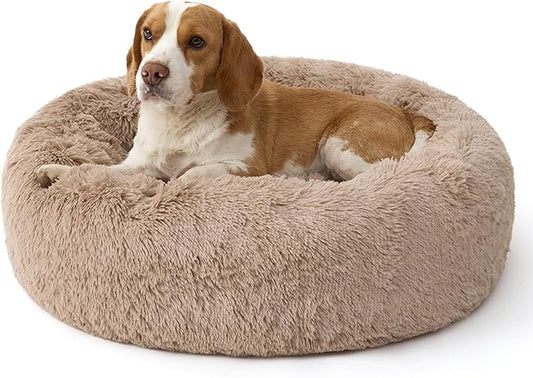 Bedsure Calming Dog Bed Medium Size Dog - 30in Donut Round Washable Medium Pet Bed,Anti-Slip＆Removable Cover,420GSM Anti-Anxiety Fluffy Plush Faux Fur,Fits up to 45 lbs Pets,Plus Version