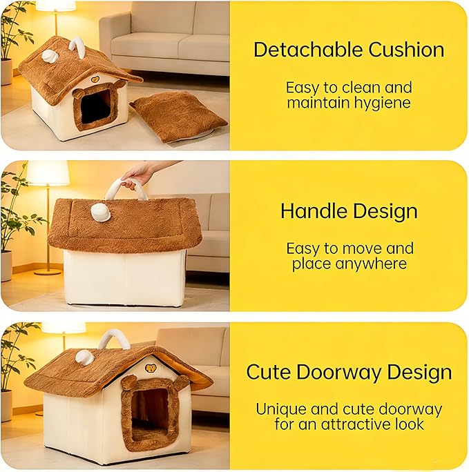 Indoor Cat House, Dog Tent for Indoor, Covered Dog Bed Pet House with Non-Slip Bottom, Indoor Cozy Cave for Kitten, Puppy & Small Pets