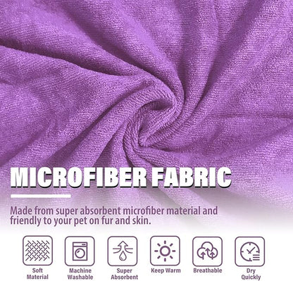 Dog Robe - Fast Drying Towel - Microfiber Super Absorbent Pet Bathrobe, Adjustable Collar & Belly Strap (Purple, Large)