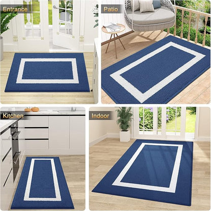 OLANLY Indoor Door Mat, 59x20, Non-Slip Absorbent Resist Dirt Entrance Mat, Washable Low-Profile Inside Entry Doormats for Entryway, Navy
