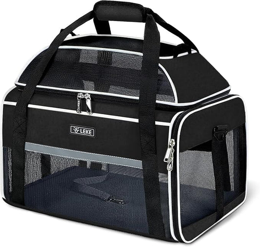 Lekereise Top-Expandable Pet Carrier 18x13x9.5 Inch Southwest Frontier Airline Approved Soft Sided Underseat to 15lbs Travel Carriers for Small Cats Dogs with Locking Safety Zippers Anti-Scratch Mesh
