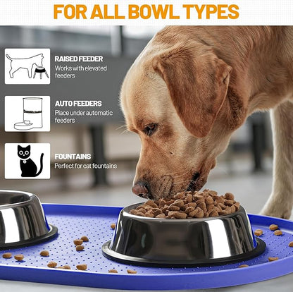 Hubulk 100% Waterproof Silicone Pet Feeding Mat with Raised Edge for Food and Water, Dog Bowl Mats, Cat Bowls Placemat with High Lip Protects Floor for Cats and Dogs (Purple, 19" L x 12" W)