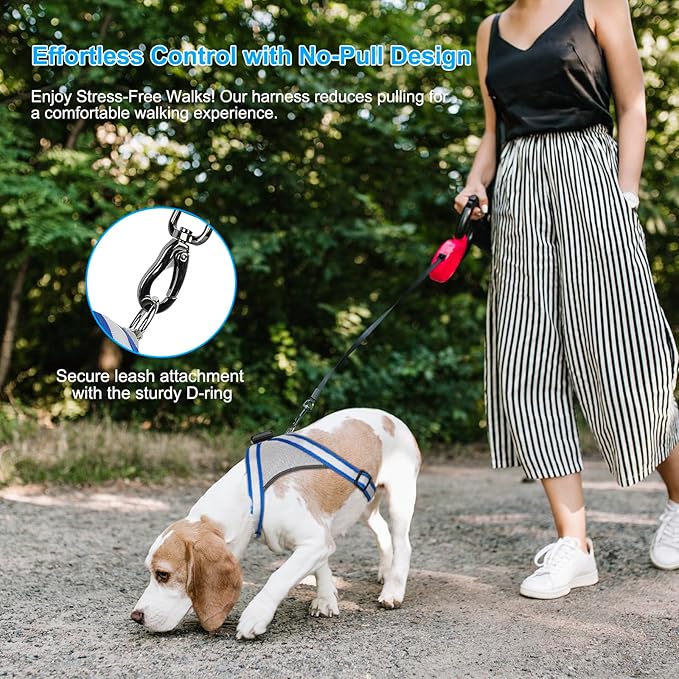 Visinite LED Dog Harness, USB Rechargeable Light Up Dog Vest, 2 Illuminate Modes Glow in The Dark Dog Harness, Adjustable Lighted Pet Harness Light for Night Walking Safety(Blue, L)