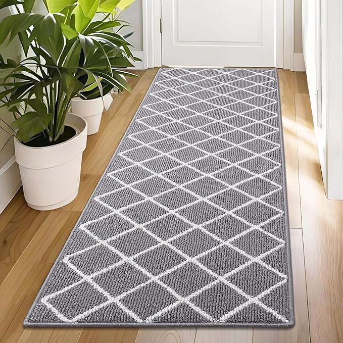 Finchitty Indoor Door Mat, Dirt Resistant and Absorbent, Low-Profile, Non-Slip, Washable Inside Floor Mats for Front Door, Back, and Entrance, 47" x 23", Grey