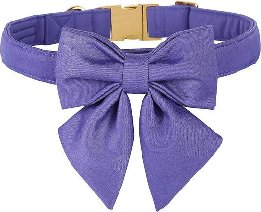 Maca Bates Purple Dog Collar with Cute Petunia Solid Sailor Bow Tie,Extra Large Girl Boy Dogs,Girly Adjustbale Durable Breakaway Soft Collars with Bowtie for Female Male Puppy,Pet with Metal Buckle