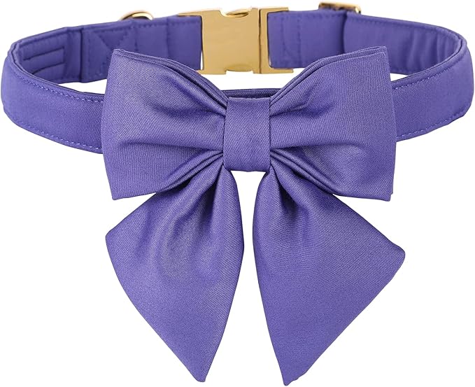 Maca Bates Purple Dog Collar with Cute Petunia Solid Sailor Bow Tie,Small Girl Boy Dogs,Girly Adjustbale Durable Breakaway Soft Collars with Bowtie for Female Male Puppy,Pet with Metal Buckle