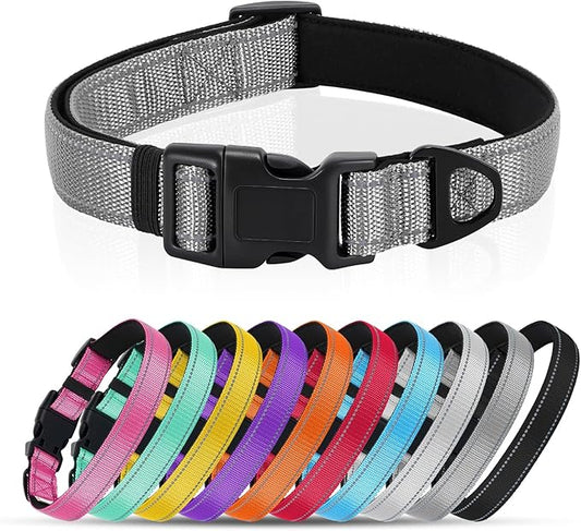 Reflective Dog Collar with Quick Release Buckle - Metal Ring - Adjustable Soft Neoprene Padded Basic Dog Collar for Small Medium Large Dogs (Darkgray, Medium :Width 1",Neck 13.8-19.6")