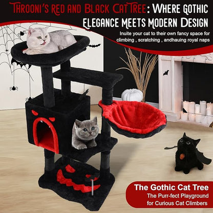 Gothic Cat Tree for Indoor Cats Large Adult, 40.5" Goth Cat Trees Tower with Coffin Cat Bed,Scratching Post,Cat Condo, Furniture Towers with Hammock, Tall Black Cat Tree Halloween Hanging Toys(Black)