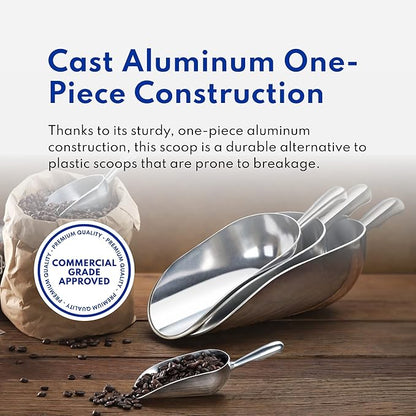 New Star Foodservice 34547 One-Piece Cast Aluminum Round Bottom Bar Ice Flour Utility Scoop, 24 -Ounce, Silver (Hand Wash Only)