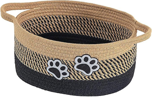 Small Woven Cotton Rope Nursery Organizer Bins, Dog Toy Basket Bins with Handle, Cute Empty Baby Gift Storage Baskets with Paw