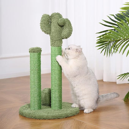 Amazon Basics Cat Scratching Post, Indoor Cactus Triple Posts for Cats & Kittens with Dangling Ball, Large, 27"H, Green