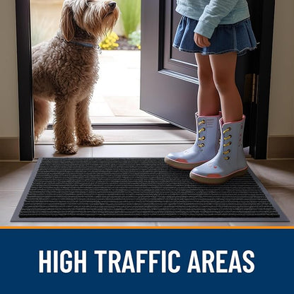 OLANLY Front Door Mat Indoor Outdoor Entrance, Waterproof Heavy Duty Doormat, Fade Resistant, Low Profile, Easy Clean Patio Porch Welcome Floor Mats for Entry, 59x30, Black