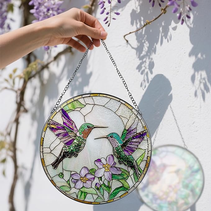 8″ Hummingbird Stained Glass Suncatcher, Stained Glass Window Hanging & Ornament, Window Decor, Holiday & Christmas Ornaments | Hummingbird Gifts, Gifts Ideas