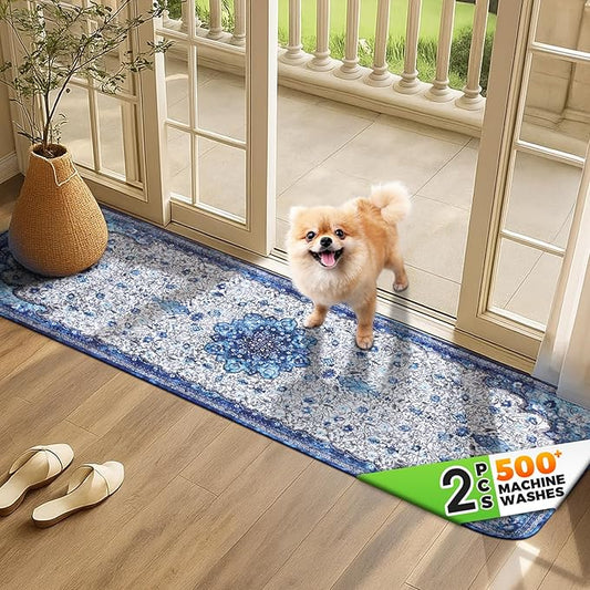 Hompet Reusable Pee Pads for Dogs, Non-Slip Washable Potty Pads for Floor 24.8x54 Inch Blue 2Pack
