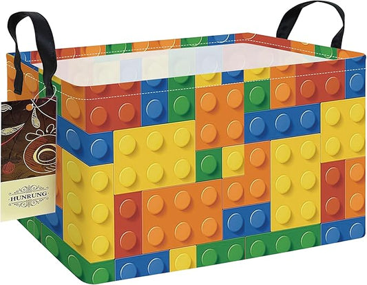 HUNRUNG Rectangle Storage Basket Cute Canvas Organizer Bin for Pet/Children Toys, Books, Clothes Perfect for Rooms(REC-Colorful Blocks)