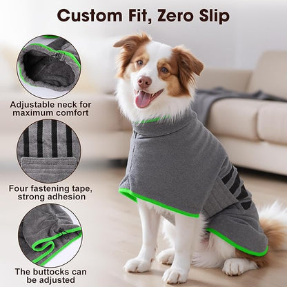 Microfibre Dog Bathrobe Dog Towel Wrap Super Absorbent Dog Drying Coat Bath Robe for Puppy, Medium & Large Dogs, Fast Drying, Adjustable, for Pet Dogs & Cats