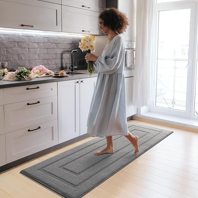 GRANNY SAYS Kitchen Mats for Floor 59 x 20, Resist Dirt Kitchen Rugs Non Slip Washable, Large Rug Runner for Sink Laundry Thick Durable Polypropylene Comfort Standing, Grey