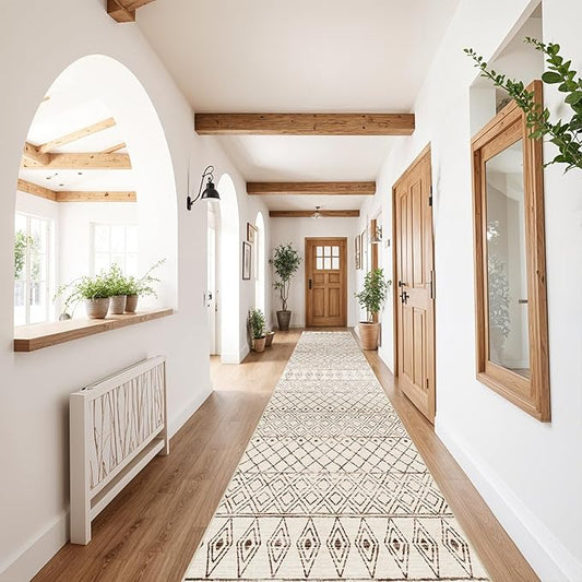 2'6"x12' Hallway Runner Rug Moroccan - Machine Washable Runner Rugs Low Pile Rug with Rubber Backing Soft Long Floor Mat Non Slip Vintage Indoor Carpet for Bedroom Entryway 2'6"x12' Geo Beige