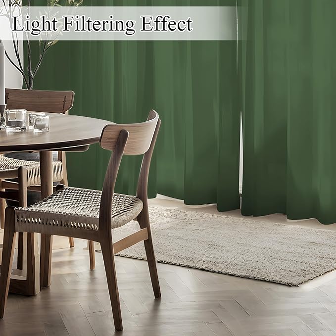 NICETOWN Non-See-Through Dark Green Sheer Curtains 84 inches Long 2 Panels for Living Room, 52" Wide Grommet Window Drapes for Nursery- Home Decoration Light Filtering Elegant Window Treatment