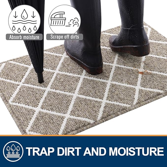 Finchitty Indoor Door Mat, Dirt Resistant and Absorbent, Low-Profile, Non-Slip, Washable Inside Floor Mats for Front Door, Back, and Entrance, 40" x 32", Khaki