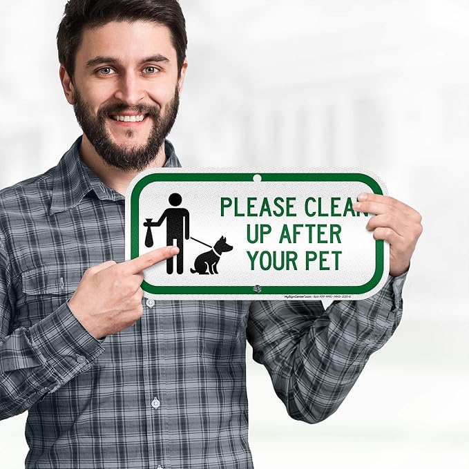 Please Clean Up After Your Pet Sign, 6x12 Inches, 3M EGP Reflective .040 Aluminum, Fade Resistant, Made in USA by My Sign Center