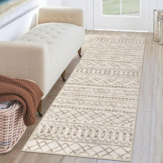 KUTA Moroccan Runner Rug 2x6 Non-Slip Vintage Beige Boho Hallway Kitchen Rugs Ultra Soft Print Distressed Geometric Runners for Hallways, Entryway Bedroom Laundry