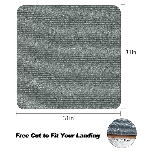 Stair Treads for Wooden Steps, Non-Slip Stair Runner Indoor Outdoor Stair Tread Mats Covers Pads, 31" x 31"Matching Staircase Step Runner for for Elders, Kids and Dogs (31" X 31", Light Grey)