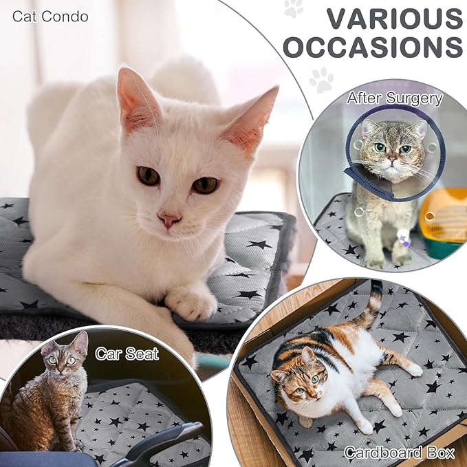 Self Warming Cat Bed Self Heating Dog Mat Star Pattern Warm Thermal Pet Pad Reflects Body Heat Washable Soft Puppy Crate Pad Anti Slip Kennel Mat for Pets(Grey,18'' L X 24'' W X 0.4'' Th)
