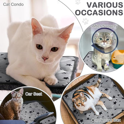Self Warming Cat Bed Self Heating Dog Mat Star Pattern Warm Thermal Pet Pad Reflects Body Heat Washable Soft Puppy Crate Pad Anti Slip Kennel Mat for Pets(Grey,18'' L X 24'' W X 0.4'' Th)