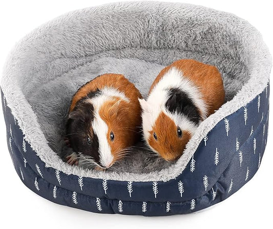 Guinea Pig Bed, Oval Cuddler, Removable Pad, Polyester, Ideal for Small Pets, Cuddle Cup Shape, Dark Blue, Leaf Pattern