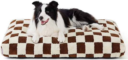LE SURE Large Dog Beds-Thick Shredded Chopped Foam Pet Bed as Gift for Indoor with Removable Cover, Cute Modern Fuzzy Plush & Anti Slip Bottom, Brown