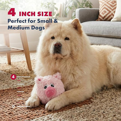 Pet Lou 4 Inch Squeaky Pig Dog Plush Toy, Stuffing-Free Soft Plush, Durable Bouncy Squeaker Ball, Floats in Water, for Small & Medium Dogs, Pink