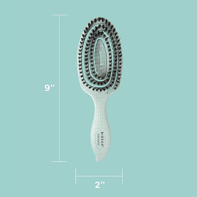 BioSilk for Dogs Eco-Friendly Boar Hair Bristle Brush in Mint Green | Easy to Hold Ergonomic Handle Dog Brush for Shedding | Best Pet Brush for Dog Grooming