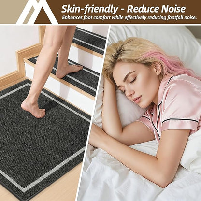 COSY HOMEER Stair Landing Rug 30x30 Inch, Non-Slip Square Landing Mat for Wood Steps Indoor, Washable Polyester with TPE Backing, Black
