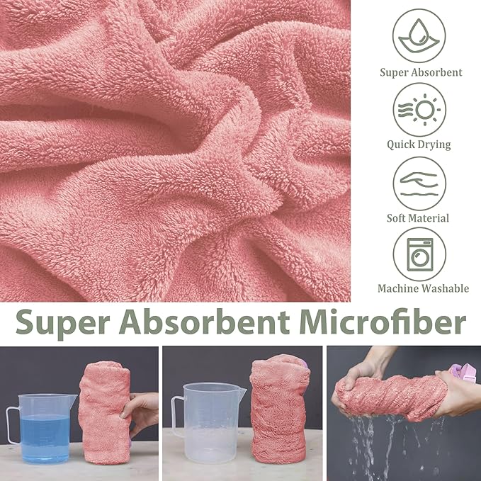 Dog Bathrobe Super Absorbent Towel Robe - Microfiber Bath Towels Fast Drying Coat for Dogs, Cute Dogs Clothes Adjustable Collar & Belly Strap Warm Keeping Hooded Dog Towel (Pink, Medium)
