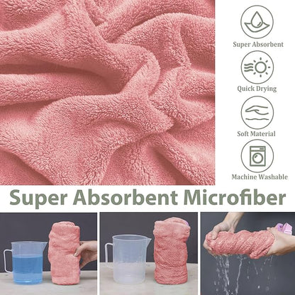 Dog Bathrobe Super Absorbent Towel Robe - Microfiber Bath Towels Fast Drying Coat for Dogs, Cute Dogs Clothes Adjustable Collar & Belly Strap Warm Keeping Hooded Dog Towel (Pink, Large)