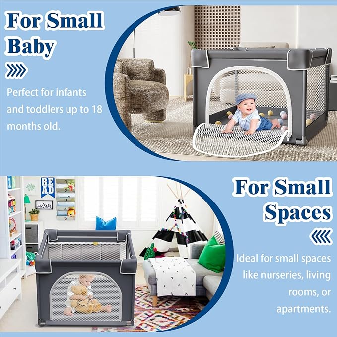 Small Playpen for Babies and Toddlers, 36"x36", Soft Breathable Mesh, Anti-Slip Base, Mini Baby Play Yard with Pull-Up Ring