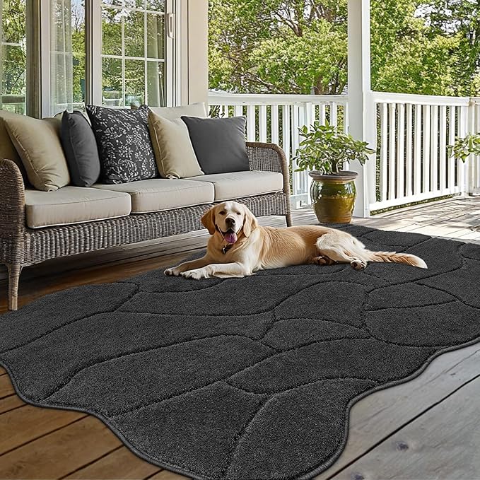 BSICPRO Large Dog Mat for Muddy Paws, 71x47 Low Profile Absorbent Dirt Trapper Door Mat, Non-Slip Washable Mud Mat for Dogs, Polyester Pet Rug Mat for Front Door Indoor, Patio, Entrance (Charcoal)