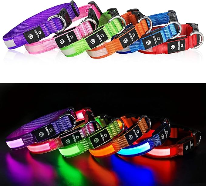 MASBRILL LED Dog Collar-Light Up Dog Collars Rechargeable Lighted Dog Collar Night Walking Glow Collar for Dogs