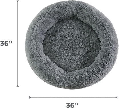 Best Friends by Sheri The Original Calming Donut Dog Bed – Washable Plush Pet Bed for Large Breeds up to 100 lbs, Shag Faux Fur, Gray, Large (36" x 36")