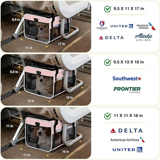 Lekereise Top-Expandable Pet Carrier 18x11x11Inch Delta American United Airline Approved Soft Sided Underseat to 15lbs Travel Carriers for Small Dogs Cats with Locking Safety Zippers Anti-Scratch Mesh