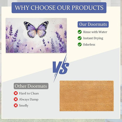 Purple Butterfly Welcome Mat,Watercolor Lavender Indoor Rugs for Entryway,Anti-Slip Low Profile Doormats Porch Mats for Front Door Stairway Rug Living Room Floor Mat 30 x 17 Inch