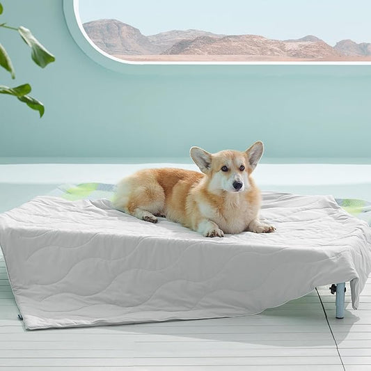 Bedsure Premium Cooling Blanket for Large Dog - Q-MAX>0.5, Breathable Summer Washable Cold Pet Mat, Soft Durable Self Cooling Dog Mat for Hot Weather, Pearl Grey, 40x50